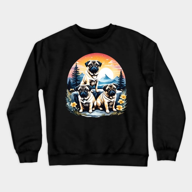 Three pugs outdoors Crewneck Sweatshirt by ArtfulTat